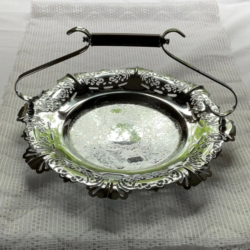 Vintage Krome-Kraft Silver Serving Tray With Bakelite Handle